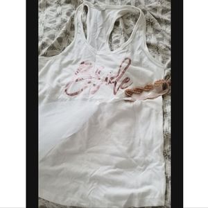 Bride Tank Rose Gold and White with matching Veil headband LIKE NEW